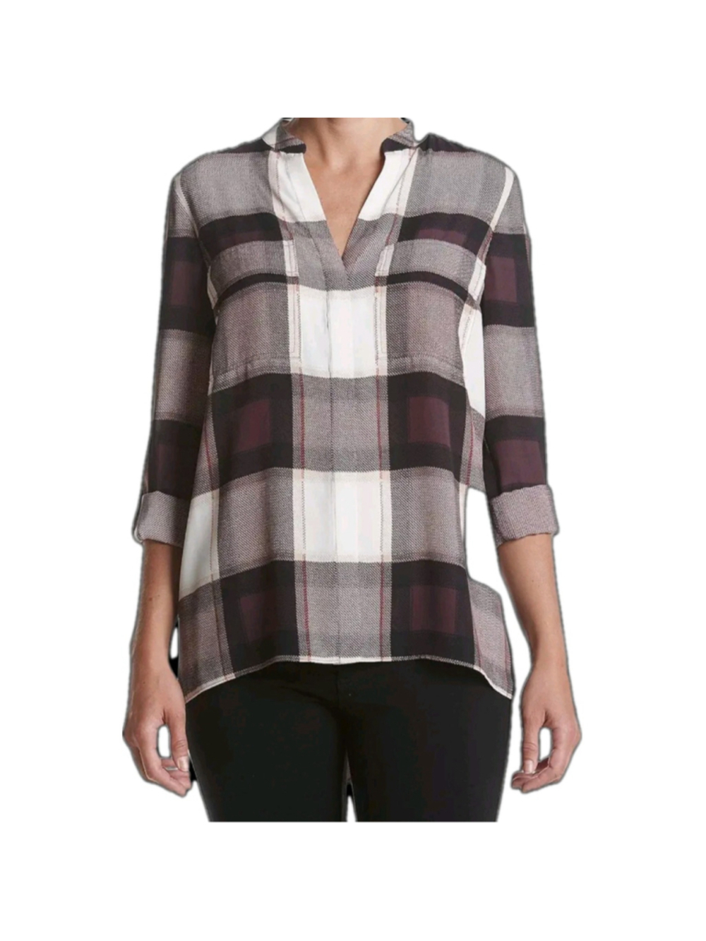 Jones New York Women's Plaid Envelope Back Top
